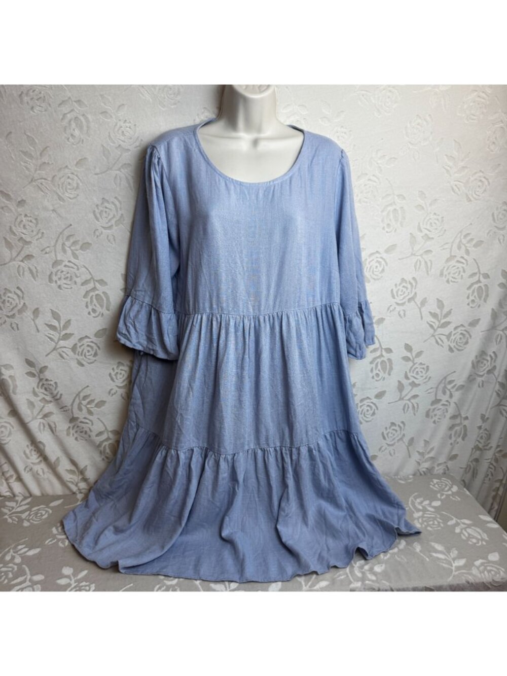 Sunny Girl Light Blue Tiered Ruffle Dress Side seam pockets Style 13254A NWT - Picture 2 of 9
